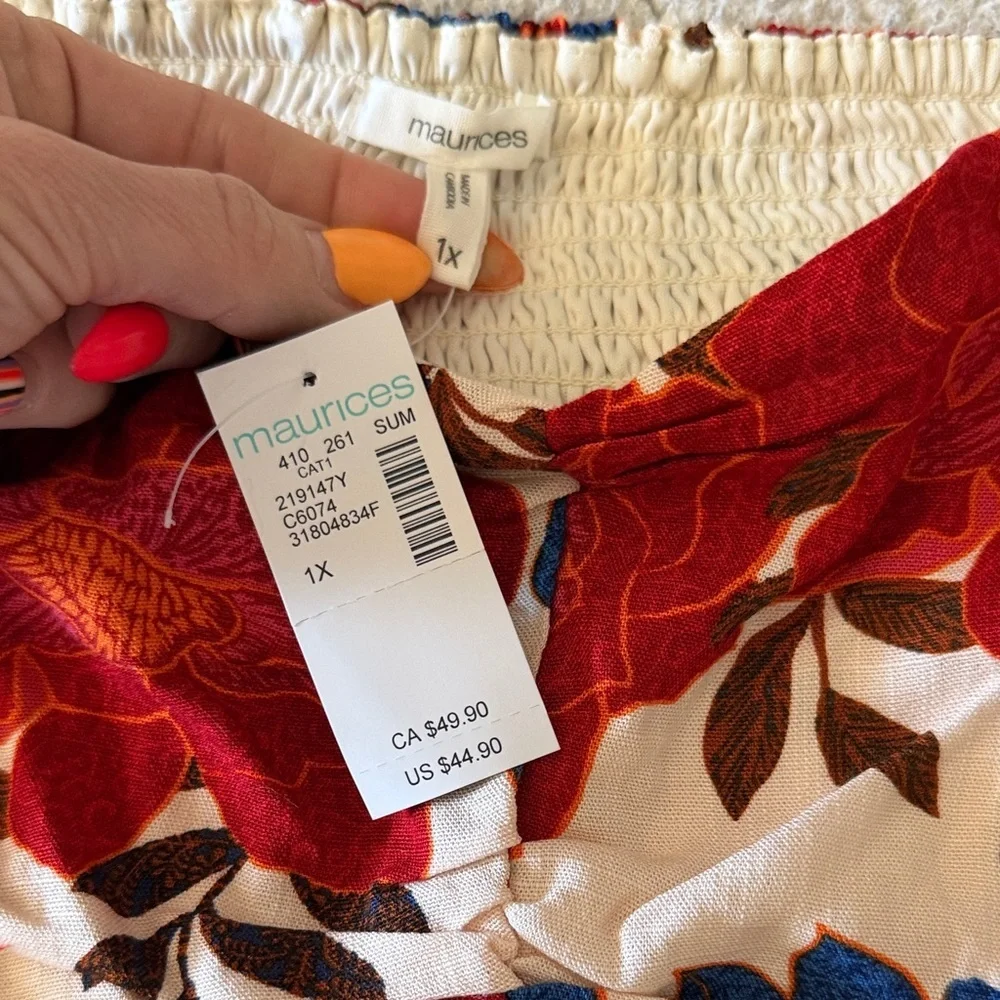 Maurices Vibrant Red and Blue Floral Midi Dress 1X New - Picture 3 of 6